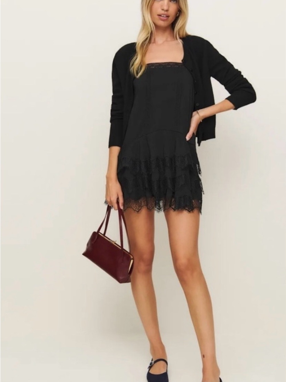 Reformation Black Lace Mini Dress with Strappy Detail Size 4 like new - Picture 3 of 7